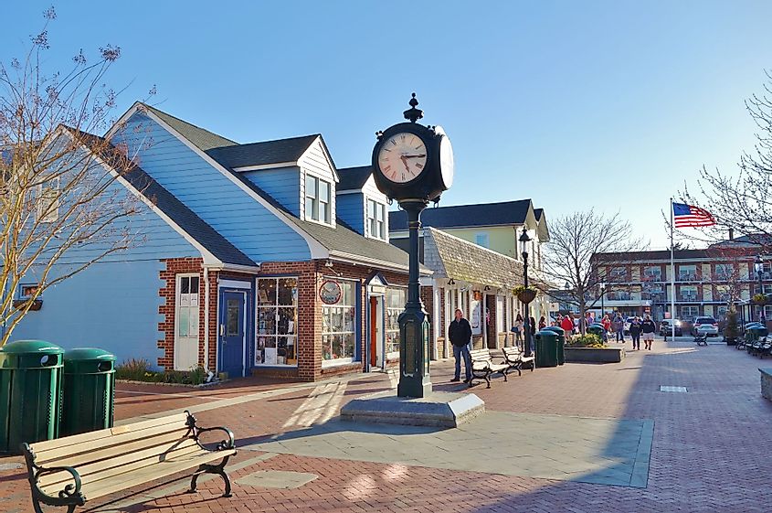 View of Washington Street Mall - a pedestrian shopping area in downtown Cape May. 