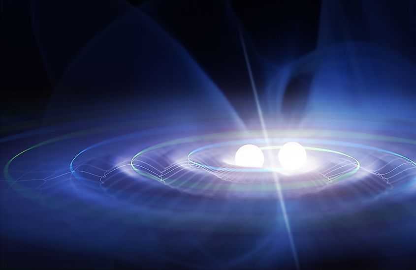 Two objects colliding and generating gravitational waves
