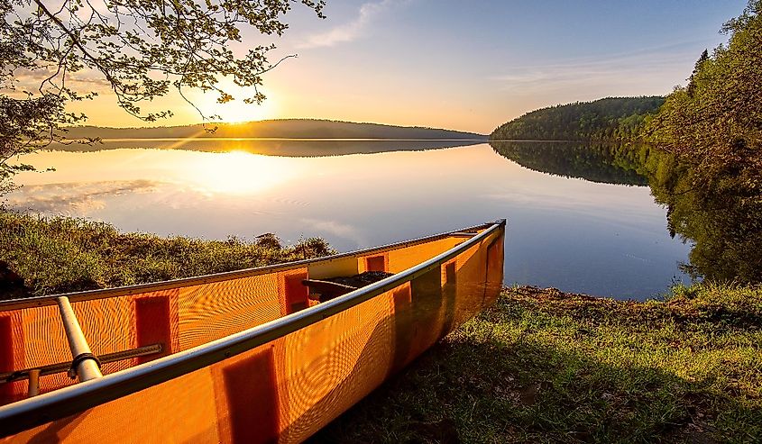 Canoe on the shore of the Boundary Waters in northern Minnesota