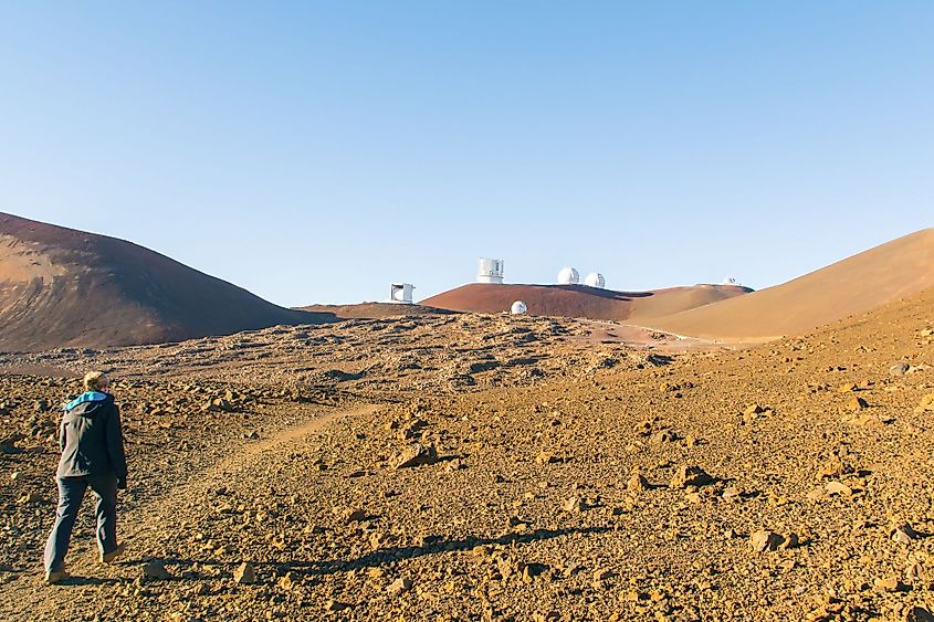 A hiker on Mauna Kea summit.