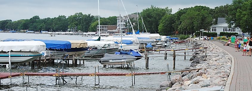 Waterfront walkway in Clear Lake, Iowa.