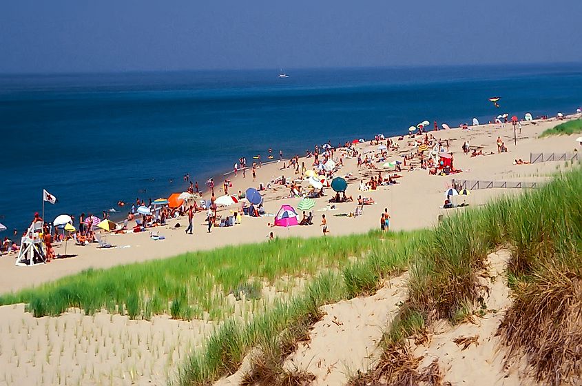 Public swimming and sun bathing at Cape Cod National Seashore Massachusetts. 