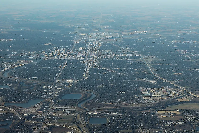 Bel Aire is to the northeast (upper right) of this aerial view of Wichita.