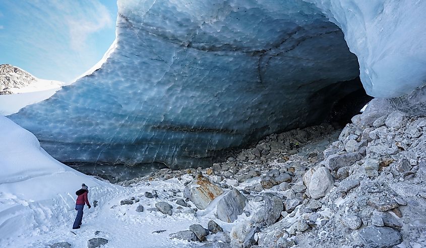 Ice cave located at the bottom of the Arolla glacier.