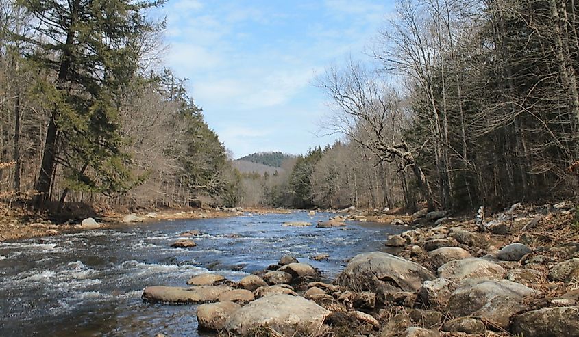 Wilcox Mountain from East Stony Creek by Bakertown, New York. East Stony Creek flows into Great Sacandaga Lake