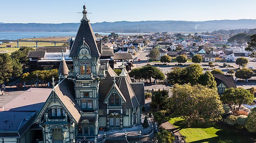 Eureka, California, USA: Morning light shines on historic downtown Eureka, illuminating the charming architecture and streets of this coastal city.