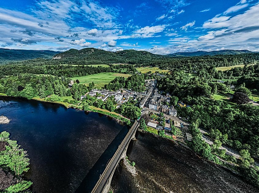 Aerial view of Dunkeld, Scotland.