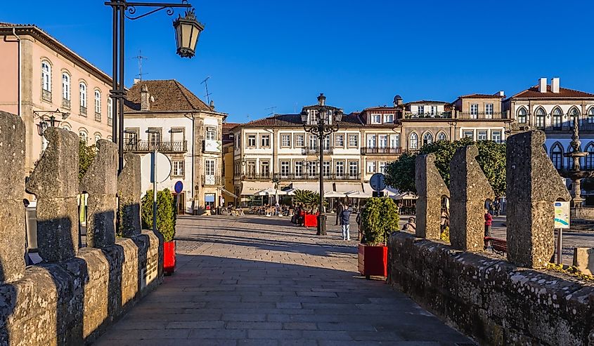 Downtown street in Ponte de Lima, Portugal.