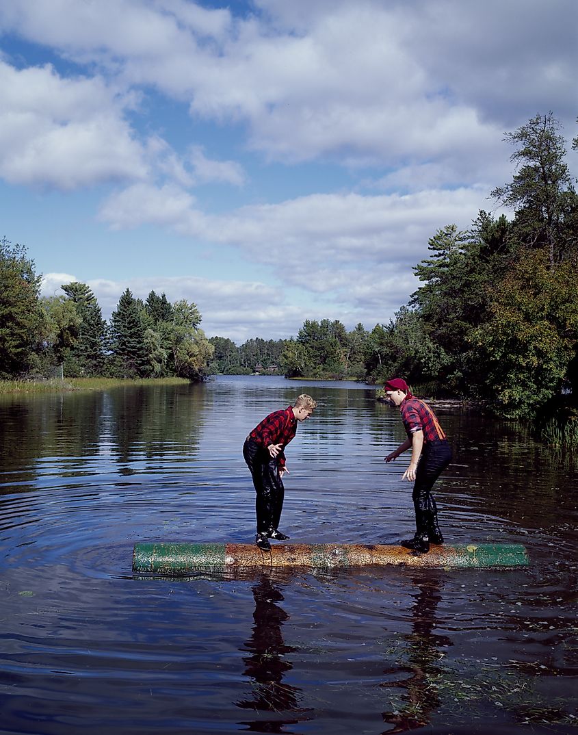Contestants at a Scheer's Lumberjack Show on the Namekagon River, Hayward, Wisconsin