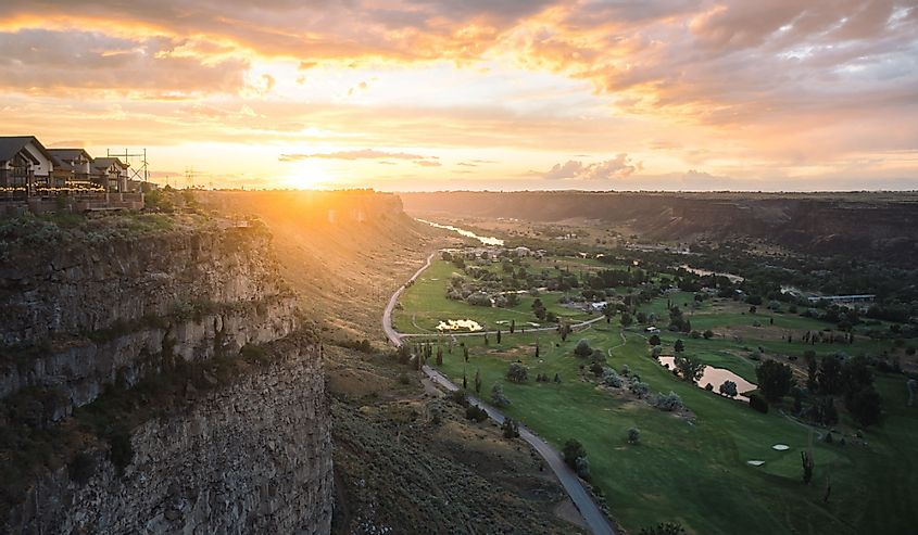 Sunset over the Snake River Canyon in Twin Falls, Idaho.