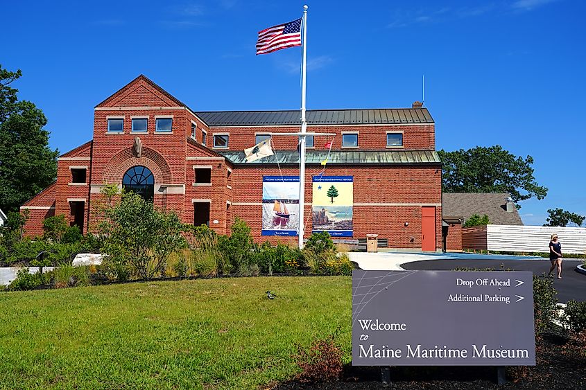 Exterior view of the Maine Maritime Museum in Bath, Maine.