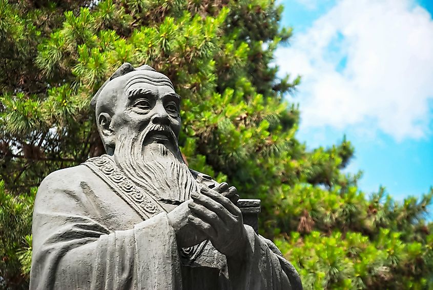 Statue of Confucius, located in Harbin Confucian Temple, Heilongjiang, China.
