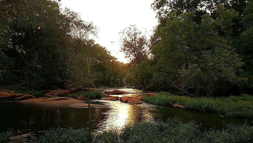 The Neuse River flowing through the Piedmont near Raleigh, North Carolina