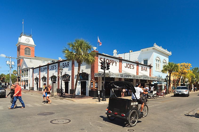 The famous Sloppy Joe's Bar on Duval Street where American author and journalist Ernest Hemingway frequently attended in Key West
