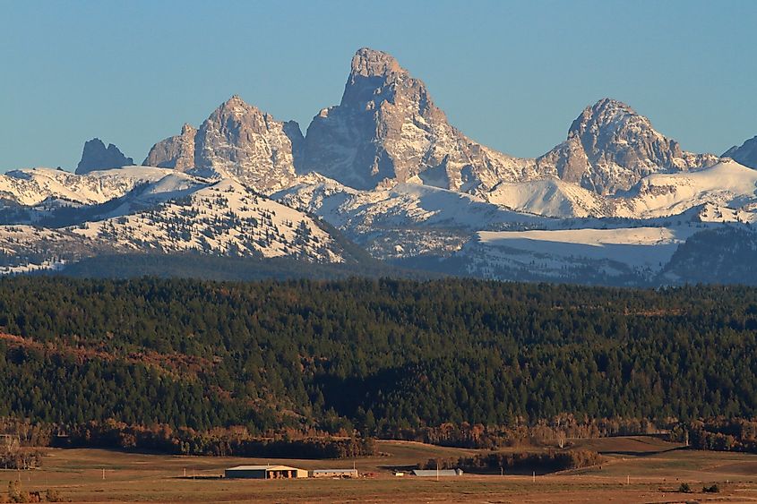 Teton Mountain range from the west side near Driggs, Idaho.