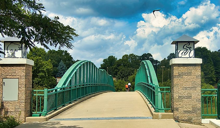 Summer's day view of the bicycle and pedestrian bridge on the Capital City Trail crossing Fish Hatchery Road, Fitchburg, Wisconsin