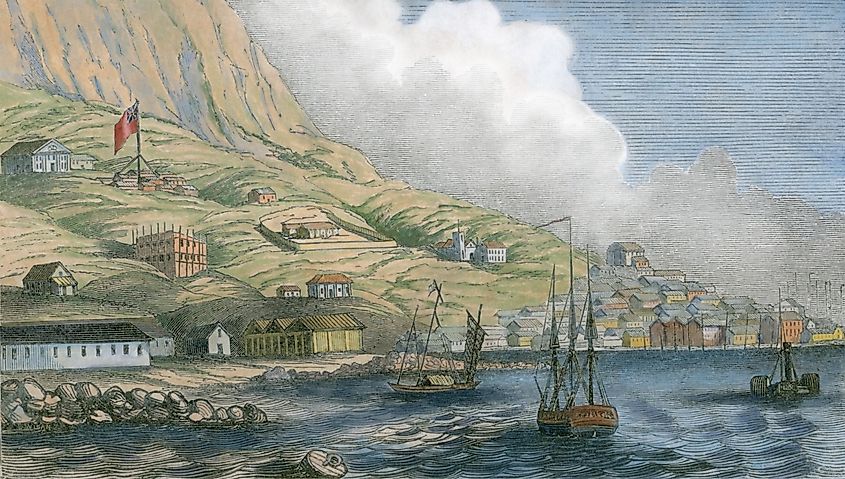 Hong Kong was a rough British settlement in the early 1840s The Chuanbi Convention between Britain and China ceded Hong Kong to Britain for $6 million on Jan. Image credit: Everett Collection/Shutterstock.com