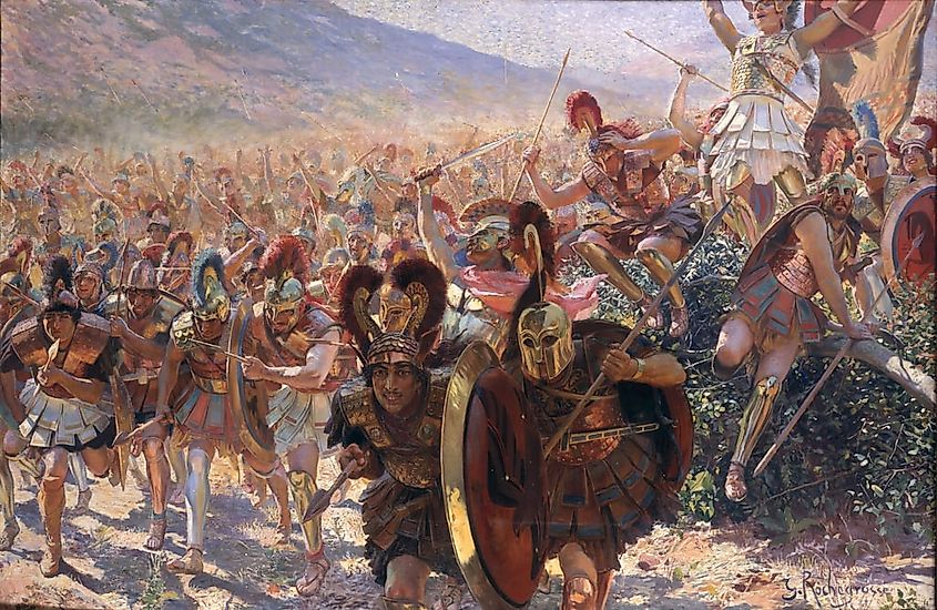 A painting depicting the fateful Battle of Marathon. Georges Rochegrosse, Public domain, via Wikimedia Commons