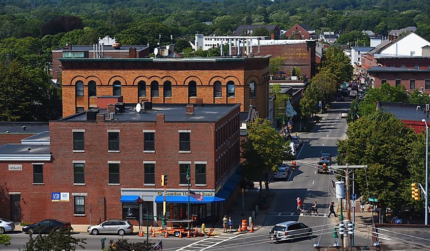  Aerial view of Rockland historic downtown on Main Street, Rockland, Maine