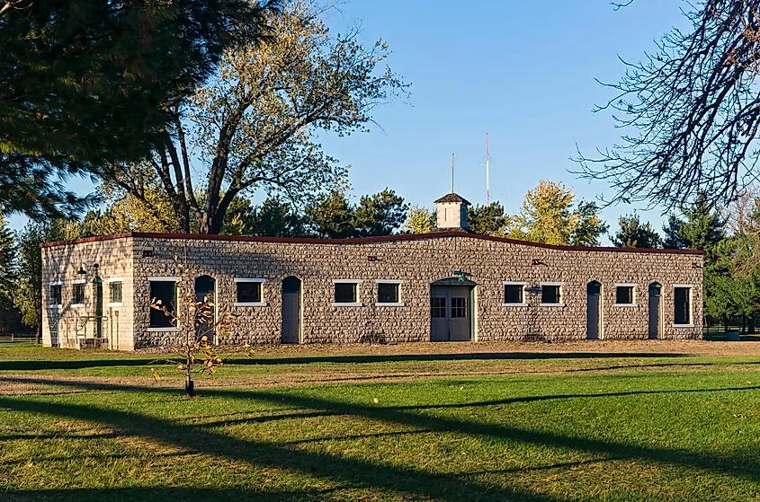 Historic building on St Feriole Island in Prairie du Chien, Wisconsin