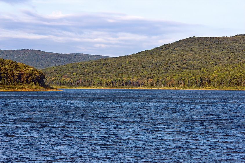 Lake Fort Smith with Boston Mountains in Background, Near Mountainburg, Arkansas, USA.