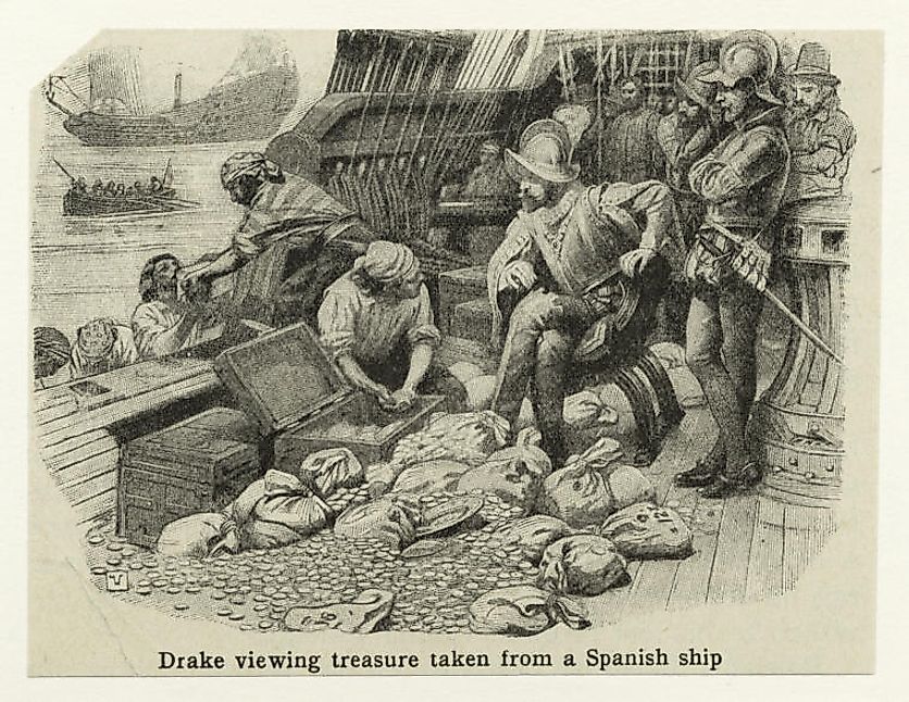 Drake Viewing Treasure Taken From a Spanish Ship