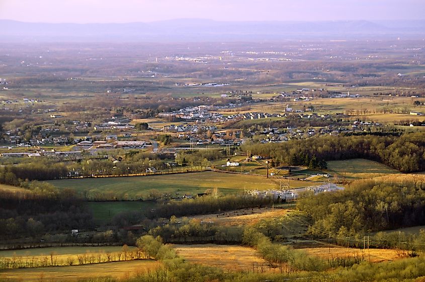 Aerial view of Boonsboro, Maryland, from South Mountain