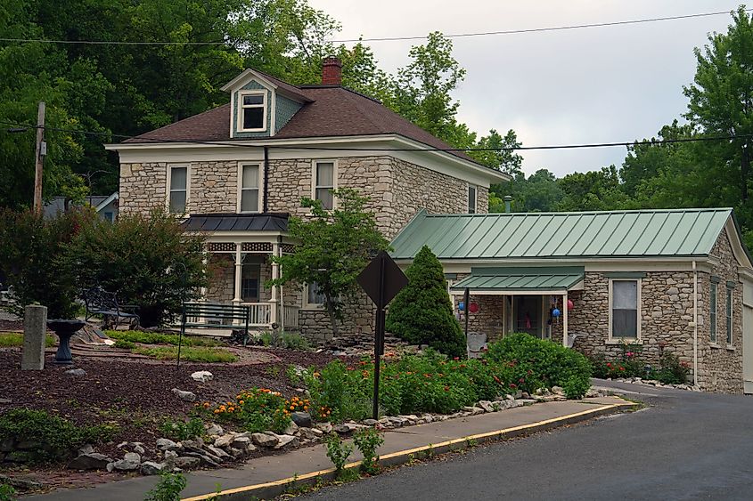 A stone cottage in Elsah, Illinois.