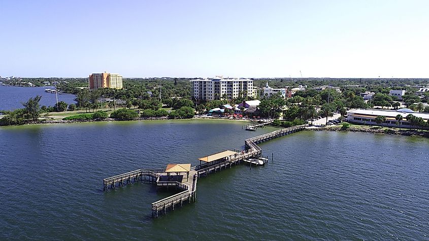 Drone photo of the Eau Gallie Fishing Pier, via Dale Borchardt / Shutterstock.com