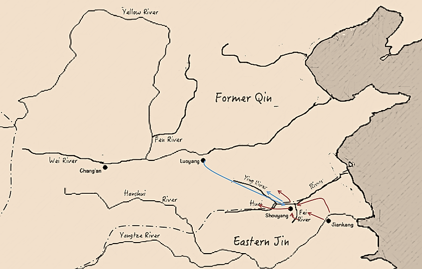 The map showing the situation of Battle of Fei River