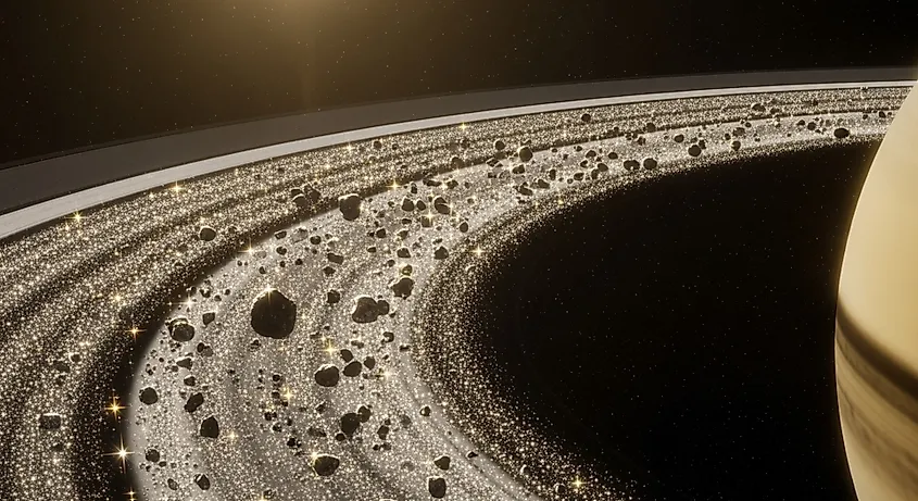 A close up of Saturns rings