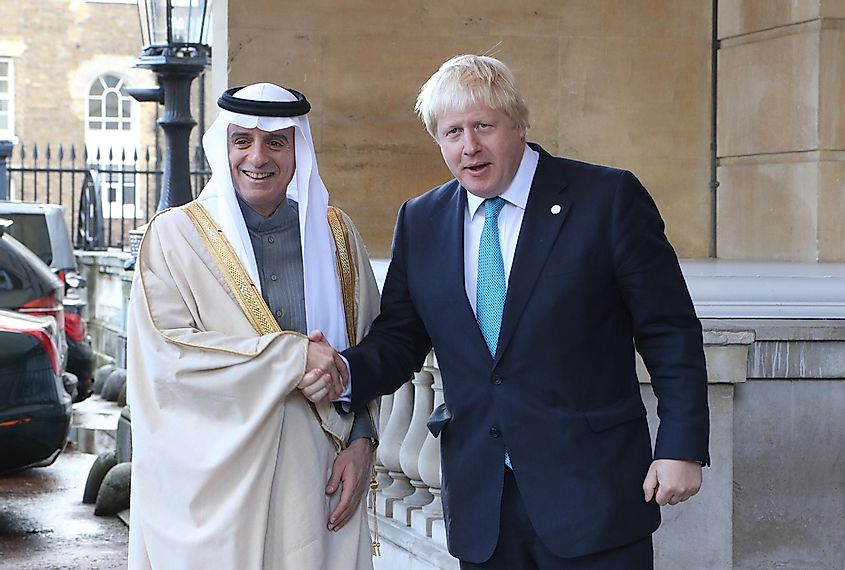Foreign Secretary Boris Johnson and Saudi Minister of Foreign Affairs Adel bin Ahmed Al-Jubeir at the international Syria meeting in London, 16 October 2016