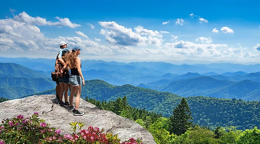 Family admiring the view of the Great Smoky Mountains