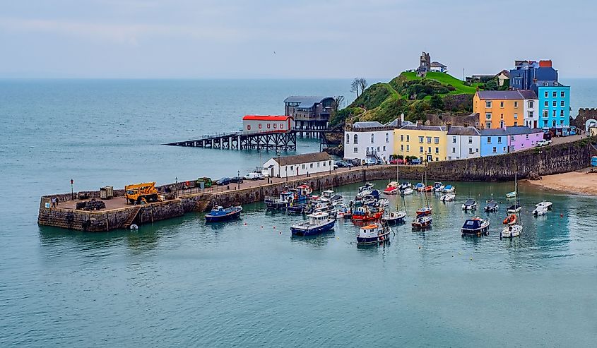 Aerial view of coast in Aberystwyth, Wales, UK
