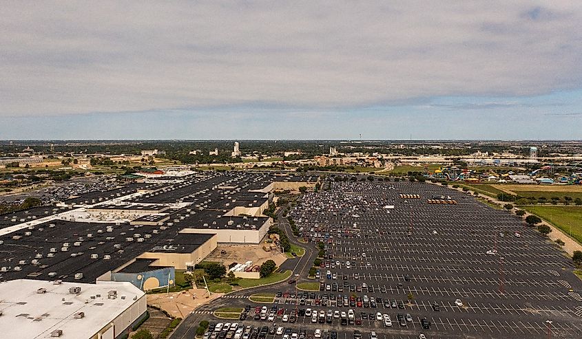 Aerial view of Katy Mills Mall, a large outlet mall near Houston.