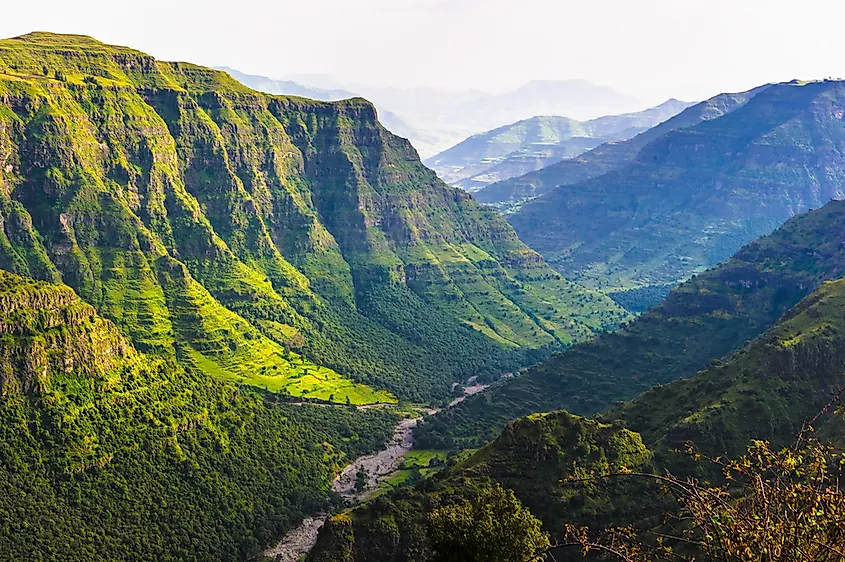  A scenic valley nestled among the mountains in Ethiopia.