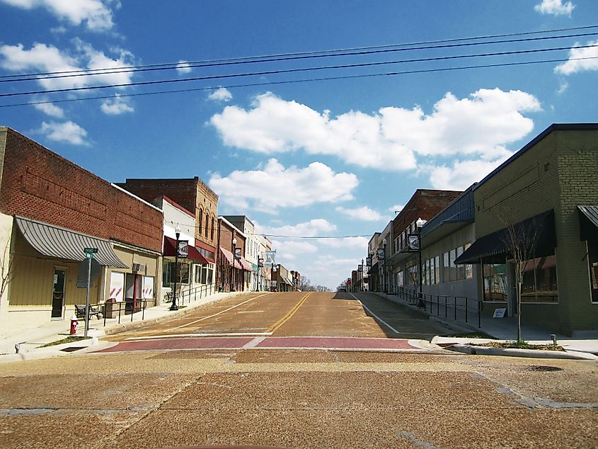 View of downtown Baldwyn in Mississippi.