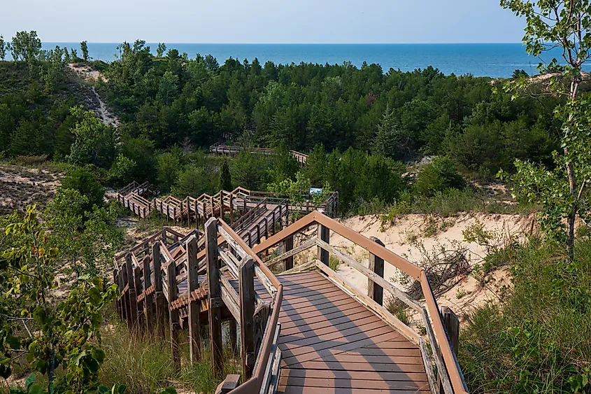 West Beach Dune Succession Trail, Indiana Dunes National Park lake shore in Summer.