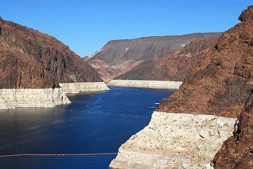 leached Canyon Walls Reveal Historically Low Water Levels at Drought-Stricken Lake Mead, Nevada, and Arizona.