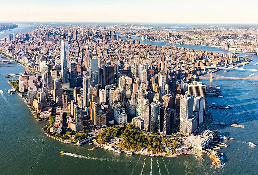 Aerial view of lower Manhattan New York City, United States.