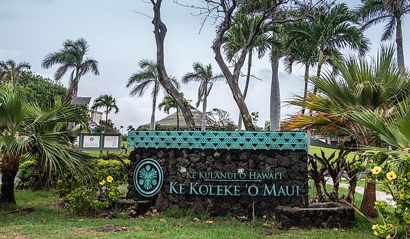 Native language sign for University of Hawaii, Maui college campus
