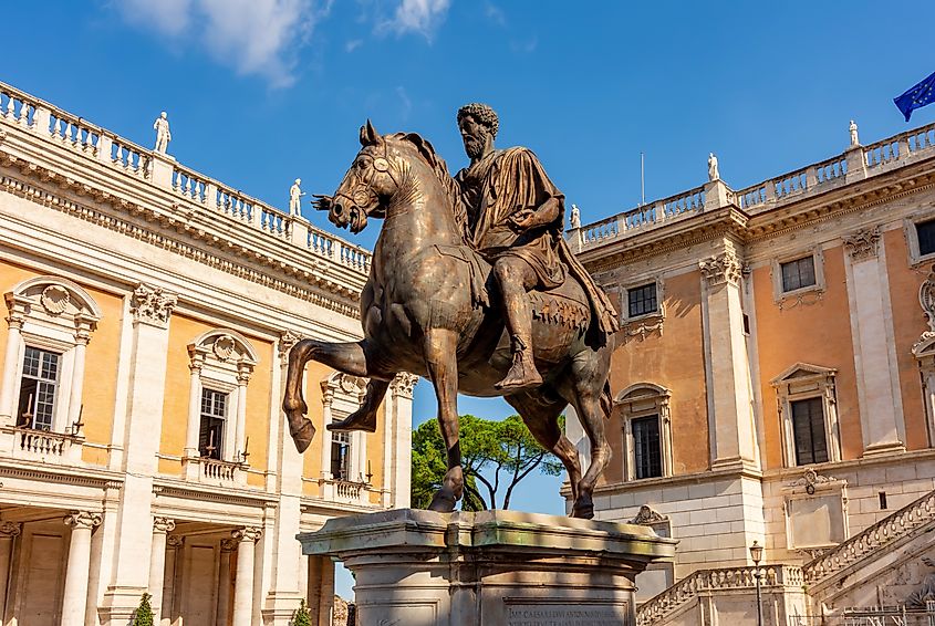 Statue of Marcus Aurelius on Capitoline Hill in Rome, Italy