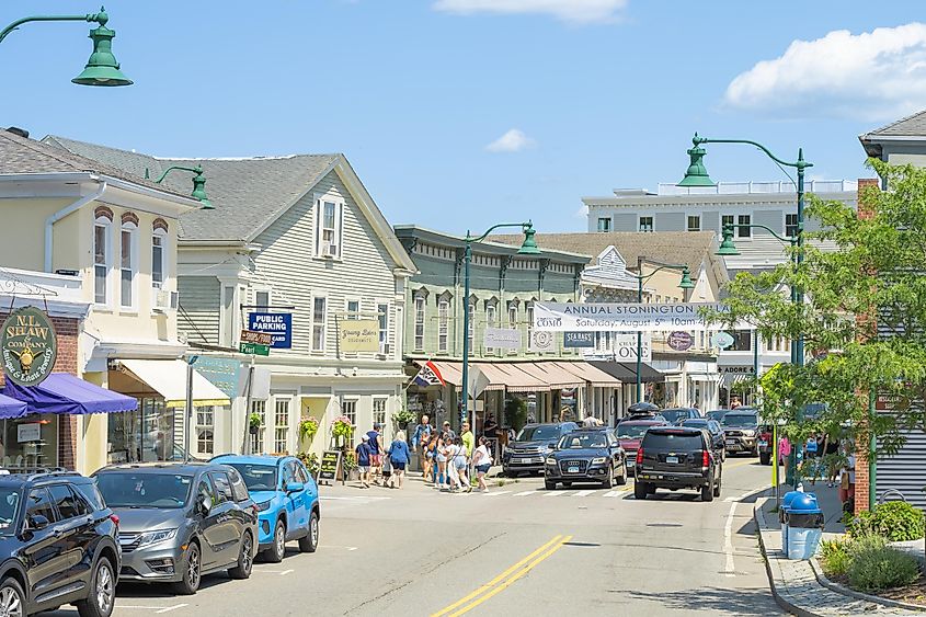 Main Street in Mystic, Connecticut, USA.