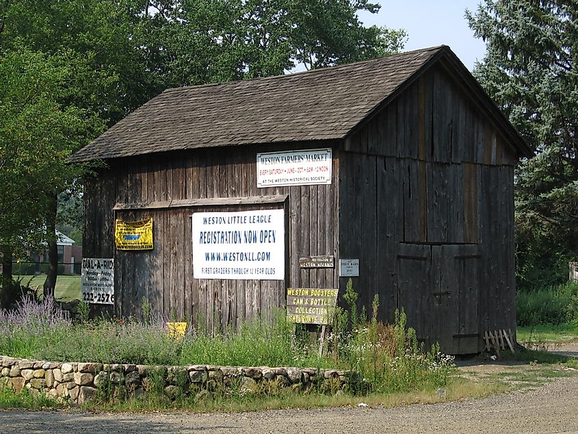 The Onion Barn where community announcements are posted in Weston, Connecticut.