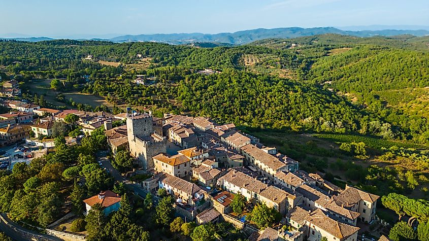 An aerial view of Castellina in Chianti, Italy.