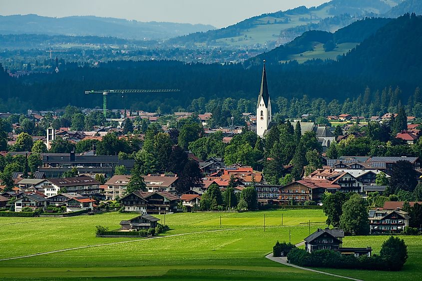Aerial view of Oberstdorf, Germany, seen from a nearby mountain