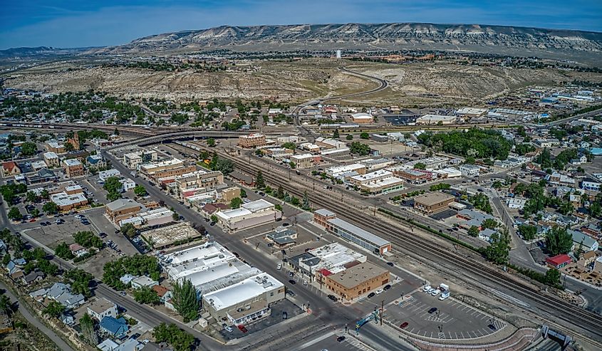 Aerial view of Rock Springs, the 5th Largest Town in Wyoming and a Stop on a Passenger Train Line