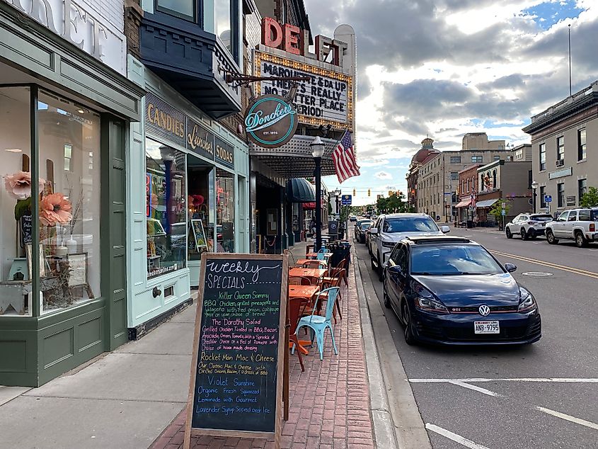 Eclectic businesses, including a restaurant in an old matinee theatre, line Marquette, Michigan's main street.