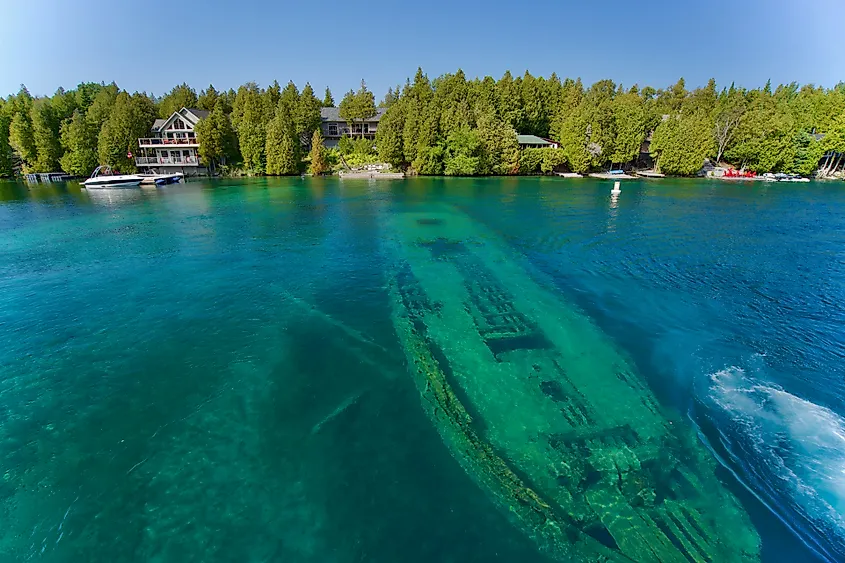 The Shipwrecks the Schooner Sweepstakes in Big Tub Harbour, Bruce Peninsula National Park and Fathom Five National Marine Park, Tobermory, Ontario.