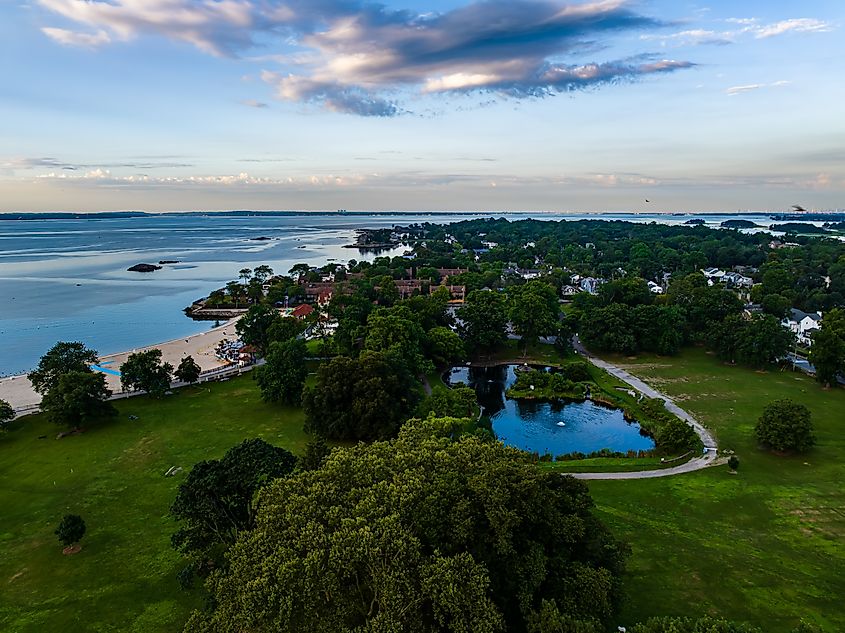 An aerial view of Rye Town Park in New York.